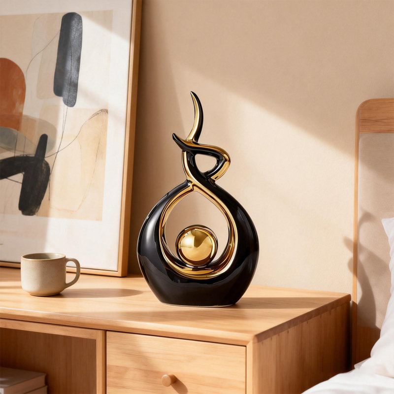 Home Decor Figurine Modern Abstract Art Ceramic Sculpture Tabletop Decoration Suitable For Dining Room, Living Room, Office Centerpiece (Small)