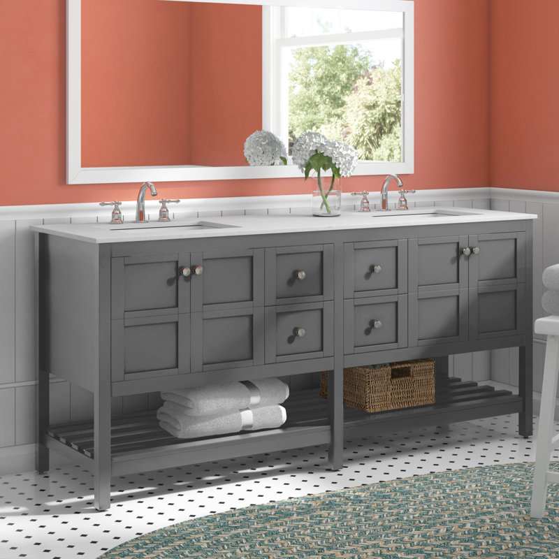 Krish 72'' Double Bathroom Vanity with Engineered Marble Top, Grey