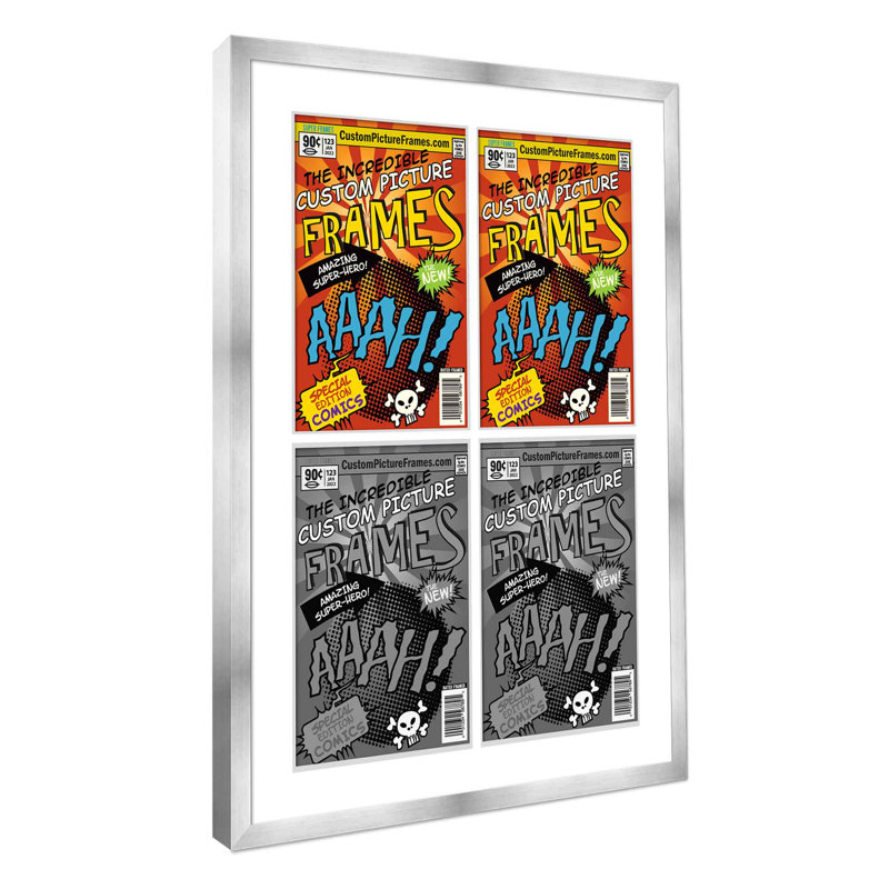 Cadre de bande dessinée avec passe-partout - 4 ouvertures pour afficher 4 bandes dessinées dans une grille 2 x 2 avec acrylique UV, support et quincaillerie