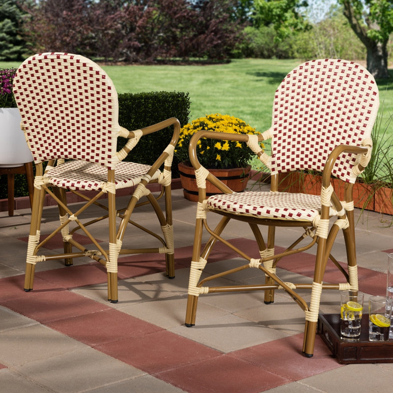 Chaise de patio empilable Bhrianna, Brun / beige / rouge