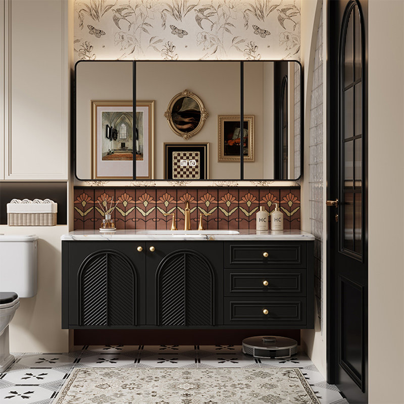 Retro French style bathroom cabinet, 19.69" H x 47.24" W x 19.69" D, Black