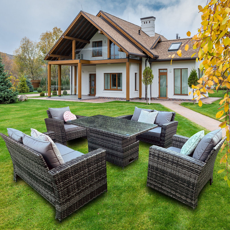 Wicker 6 - Person Garden Lounge Set with Cushions