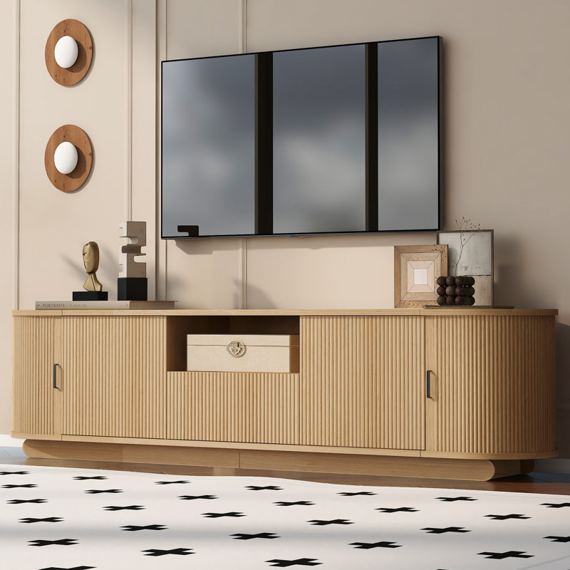Meuble télé 79 po avec tablette ouverte, Bois d'acacia