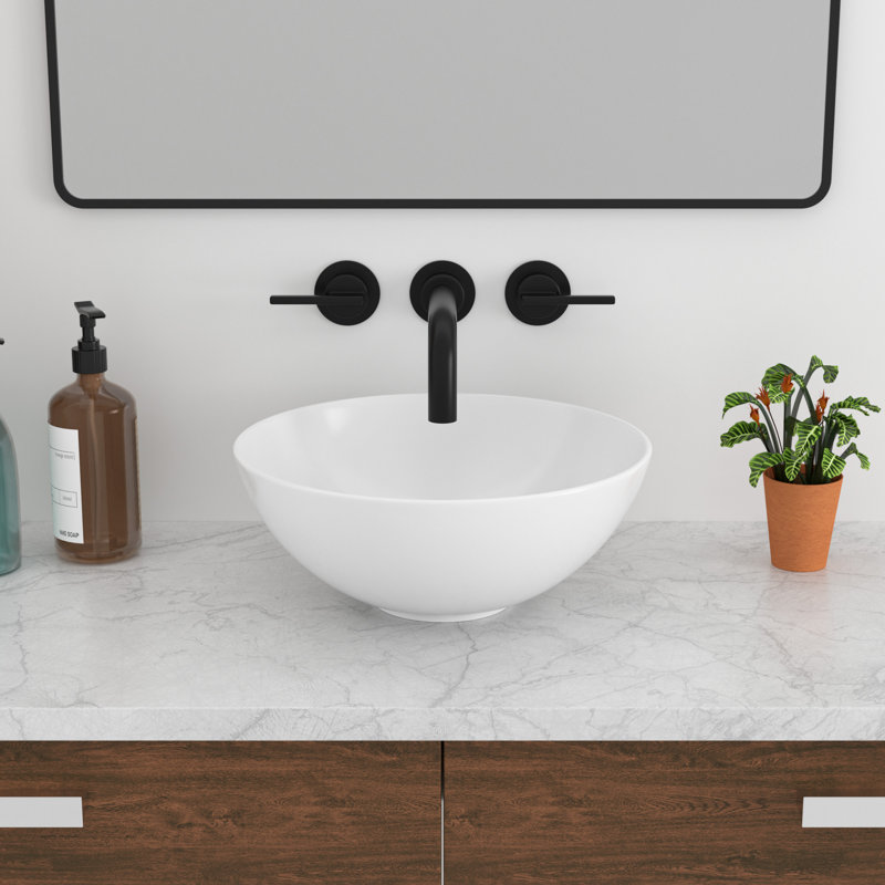Lavabo de salle de bain vasque circulaire 16 "en céramique blanche L