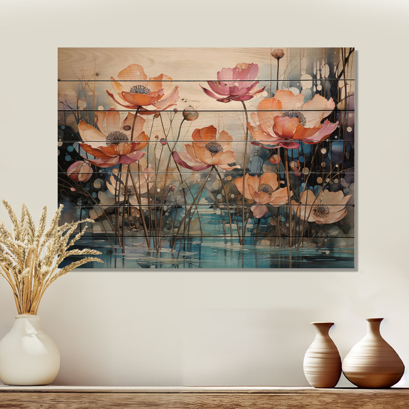 Lotus In Harmony - Lotus Wood Wall Art On Natural Pine Wood, 30" H x 40" W