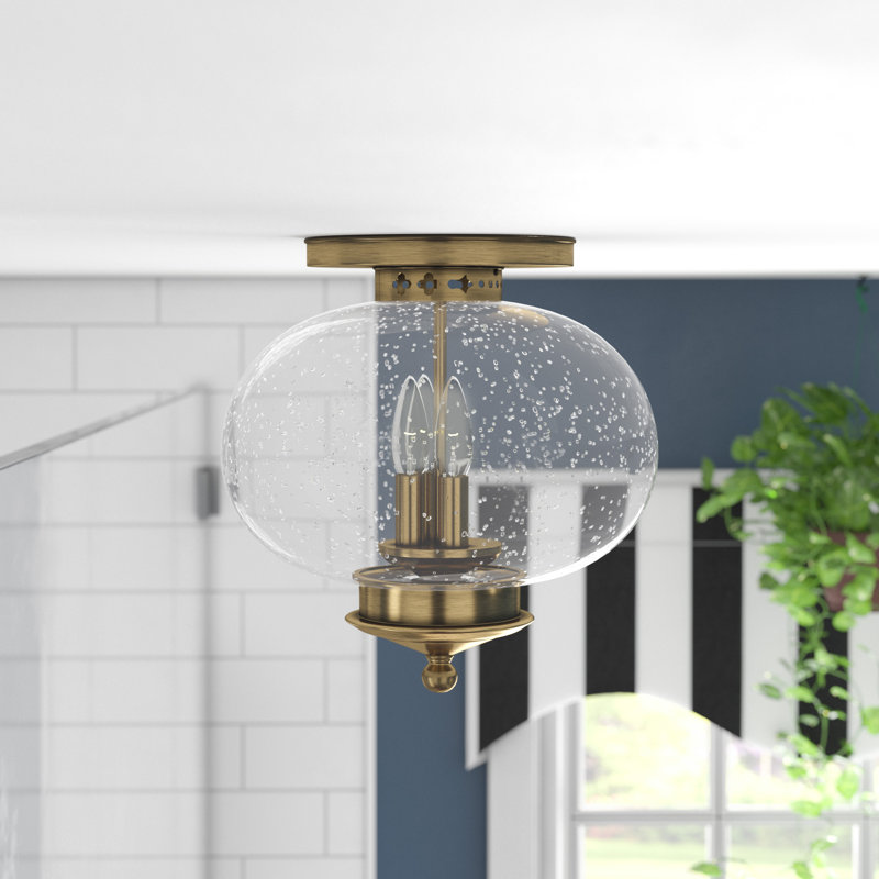 Plafonnier semi-encastré 3 lumières Shielo, Laiton antique, H 11,5 po x l 11 po x P 11 po