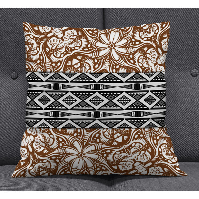 Throw Pillow With Insert, 16"H x 16"W, Black/Orange Floral 1