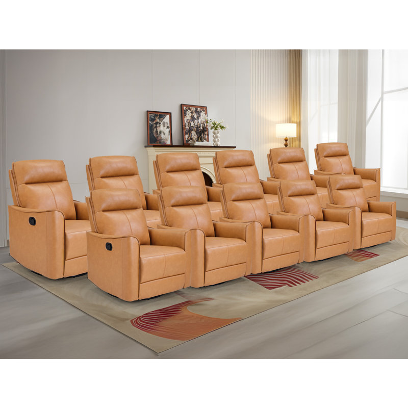 31.5" Wide Modern Upholstered Soft Cushioned Glider Rocker Manual Recliner Home Theater Seating, Orange Vegan Leather