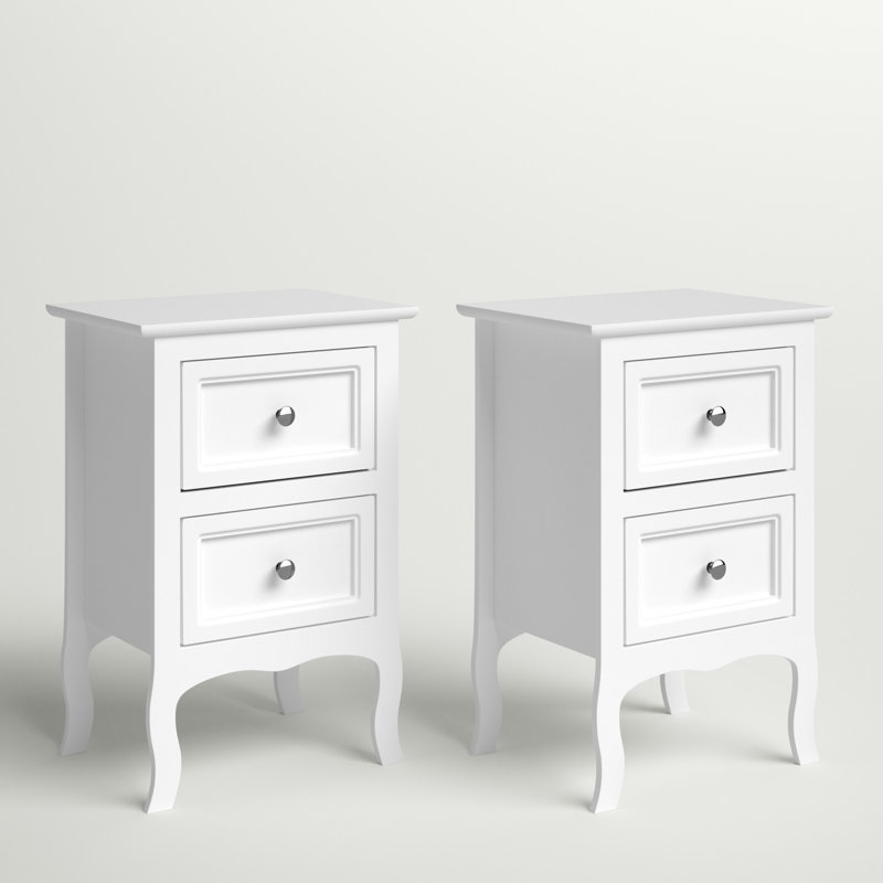 Authement 2 - Drawer End Table Storage Cabinet , White, Set of 2