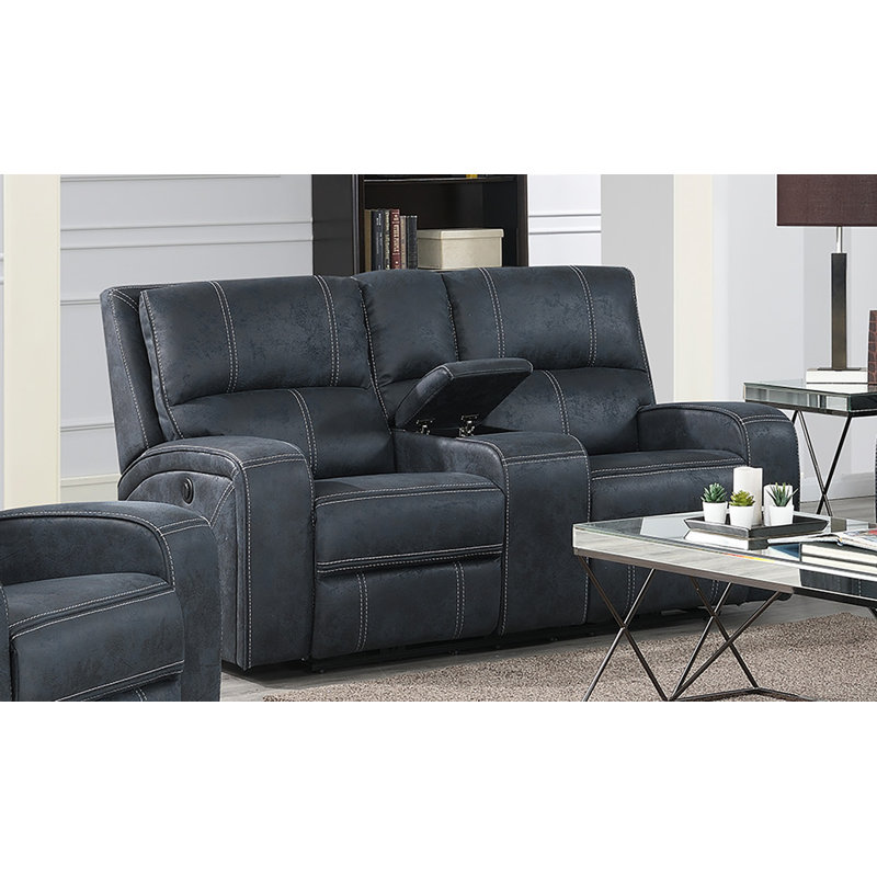 Causeuse inclinable à accoudoirs carrés de 76 po Mauricio, Mélange de polyester bleu minuit