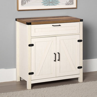 30" Farmhouse White Sideboard – Rustic Barn Door Storage by Gracie Oaks