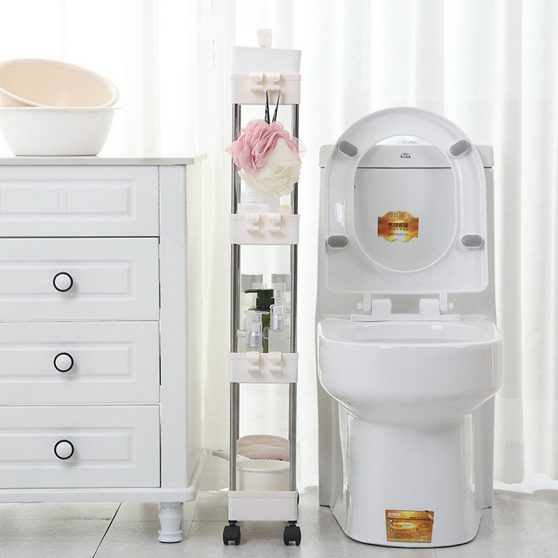Rolling Storage Cart, 4 Tier Slim Mobile Shelving Unit For Storage,360° Rotating Wheel Lockable Utility Cart,great For Office, Kitchen, Bathroom, Laundry Or Narrow Spaces, White