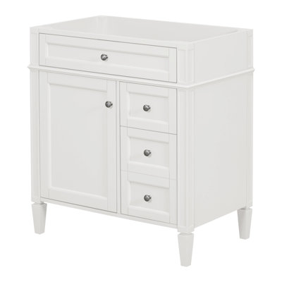 Meuble-lavabo moderne de 30 po, 3 tiroirs, organisateur de porte d'armoire, tablette réglable, tiroir coulissant, glissières de tiroir en métal lisse, pieds romains exquis, blanc pour de nombreuses fonctions de rangement, solide