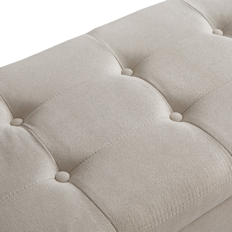Cayser 59" Linen Blend Upholstered Flip Top Storage Bench Tufted Bench for Entryway and Bedroom, Beige