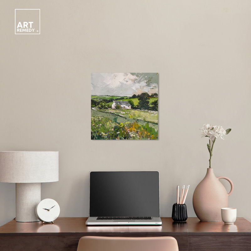 Hidden Home Green and White Canvas Landscape Art, 16" x 16"