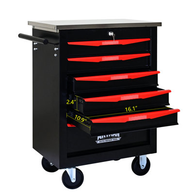 Chariot de rangement pour outils à 6 tiroirs avec roulettes - Pour le garage, l'atelier, l'entrepôt amovible et amovible en métal noir et rouge roulant pour un fonctionnement en atelier