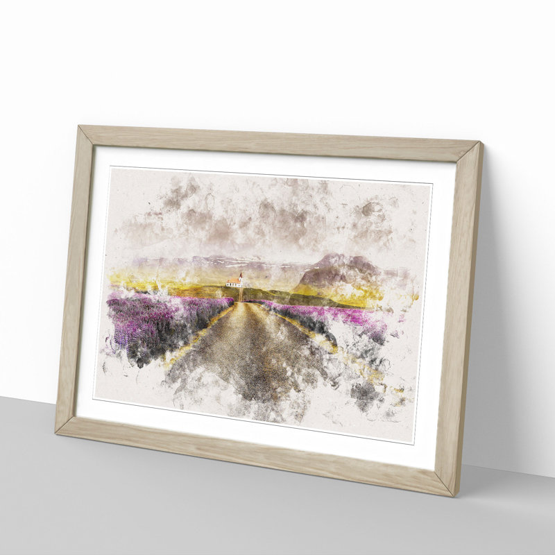 Road to a Church in Iceland - Picture Frame Painting Print, Oak Framed, 62cm H x 87cm W x 2cm D