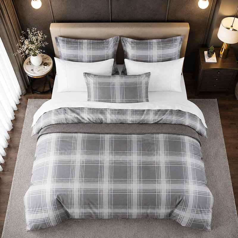 Microfiber Chequered Duvet Cover Set, SINGLE