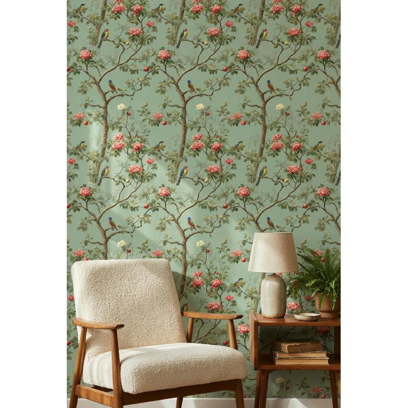Papier peint floral avec oiseaux