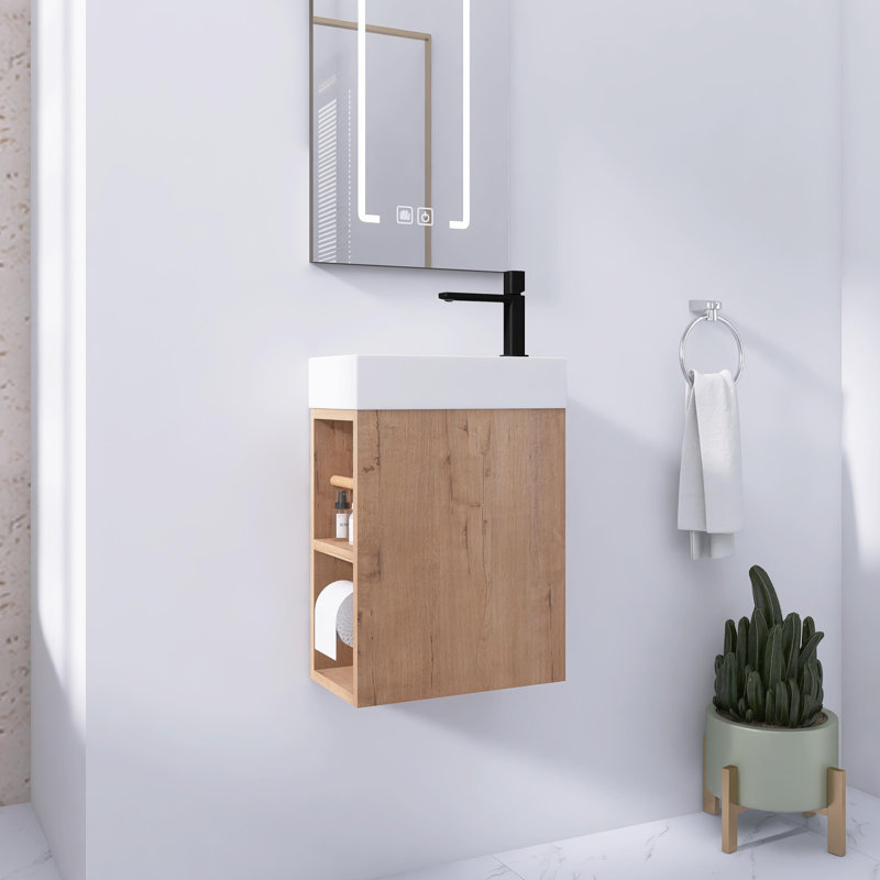 Meuble-lavabo mural 16 po avec lavabo simple et porte à fermeture douce