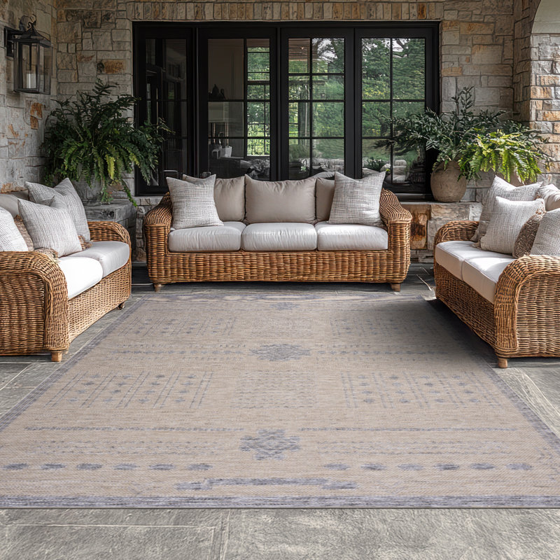 Bellanova Geometric Beige & Gray Indoor / Outdoor Area Rug, Rectangle 5'3" x 7'3"