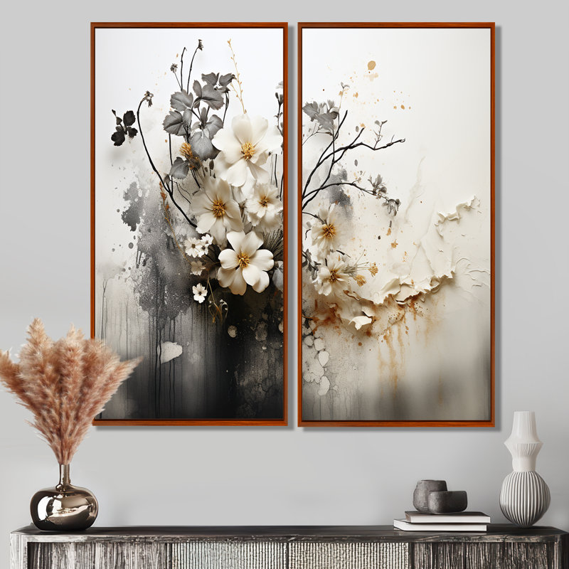 Tymeo - Boho abstrait, impressions sur toile, H 20 po x l 24 po, Reproduction avec cadre flottant, Brun