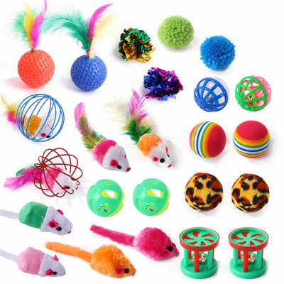 Ensemble de jouets pour chat - lot de jouets interactifs pour chaton 20, 21, 24 et 26 pièces avec baguettes, souris, boules et ressorts, certains ensembles incluent un tunnel pliable (multicolore)