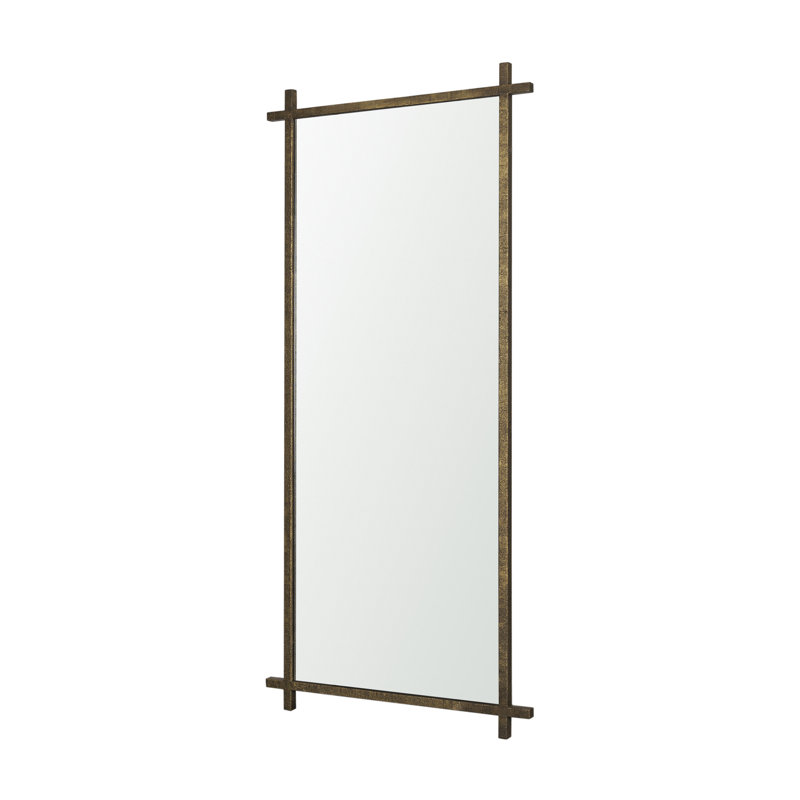Rusin Is A Rectangular Mirror With A Textured Metal Cross Frame In A Brushed Gold Finish., Gold