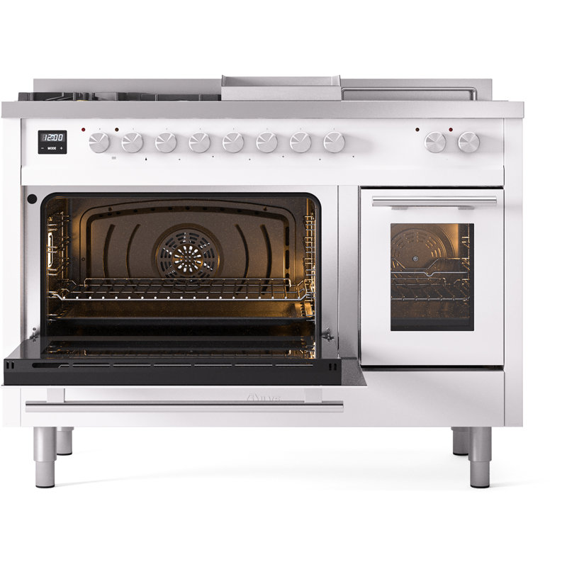 ILVE ProfessionalPlus II 48 Dual Fuel Range, knobs, White, Liquid Propane
