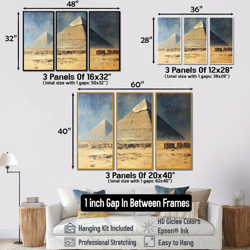 Égypte, ancienne pyramide de Gizeh II - ensemble d'art mural Égypte, H 28 po x l 36 po x P 1 po