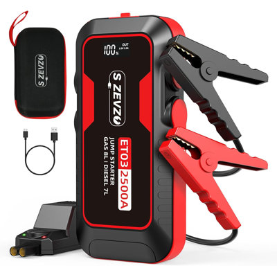 Car Jump Starter For Up To 8.0L Gas And 7.0L Diesel Engines, LCD Display, Storage Case, And LED Light