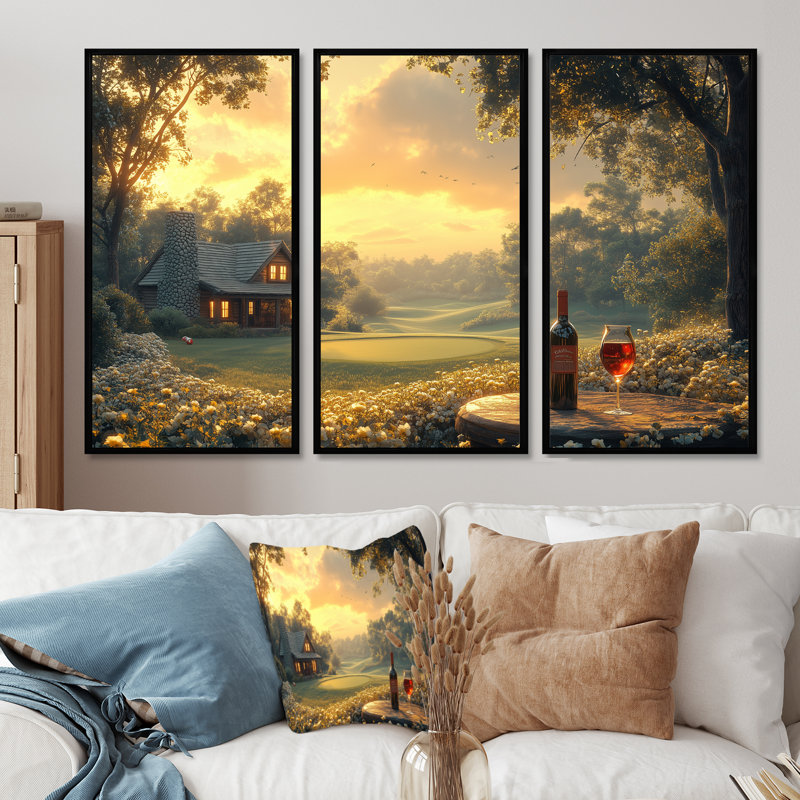 «Green Golf Course With Cozy Lodge I», ensemble de reproductions d'art mural, H 28 po x l 36 po x P 1 po
