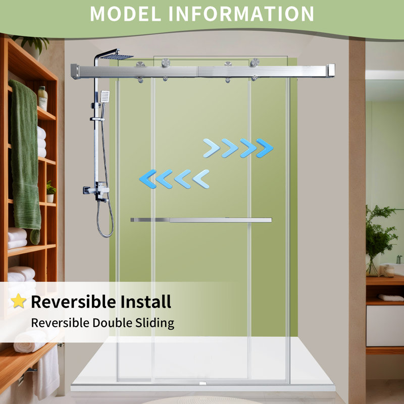 68-72"W X 76" H Double Sliding Soft-Closing Shower Door with 3/8" (10 mm) Tempered Glass, Brushed Nickel