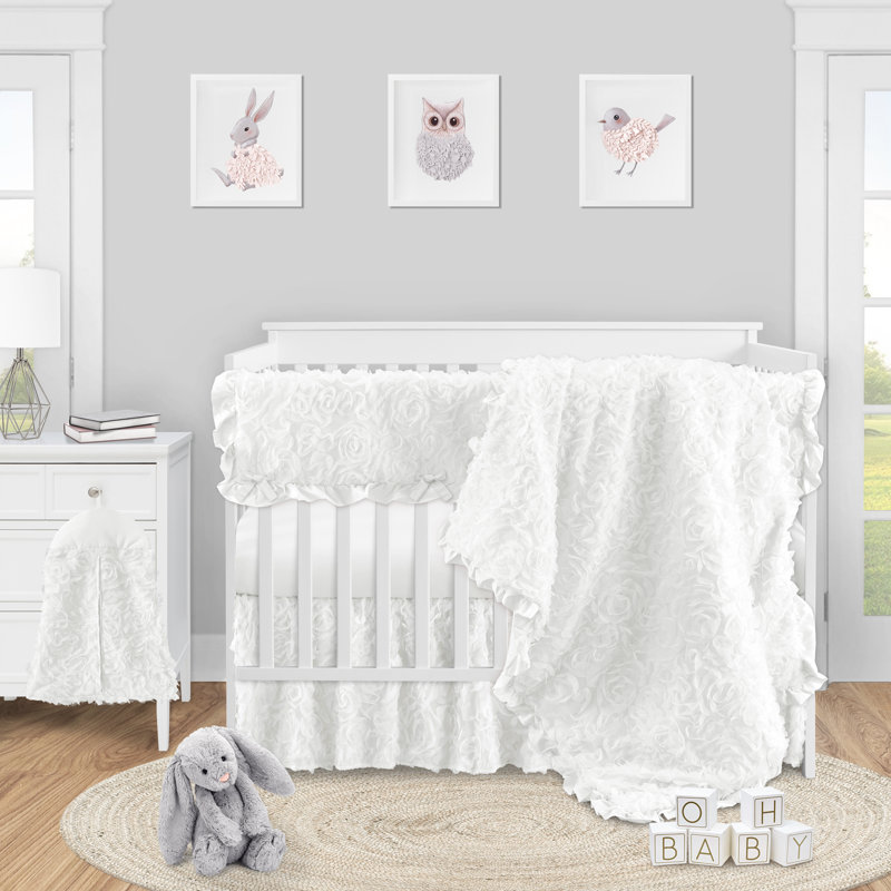 Volant floral pour lit de bébé, Blanc