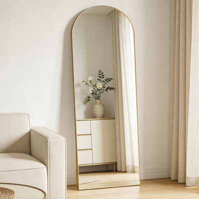  Arched Full-Length Floor Mirror with Aluminum Alloy Frame, Shatter-Resistant Glass, Freestanding or Wall Mounted