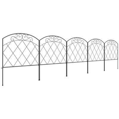 305cm Black Decorative Garden Fence with Circle Top, 80cm High Metal Wire Picket Fence Panels for Lawn Edging, Flower Bed, Stake-In Installation