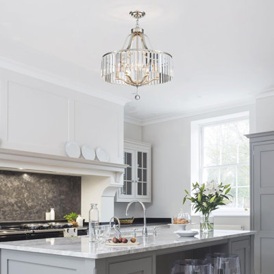 Lustre en cristal 6 lumières moderne avec hauteur réglable, finition nickel brossé pour salle à manger, îlot de cuisine, salon, chambre à coucher, vestibule