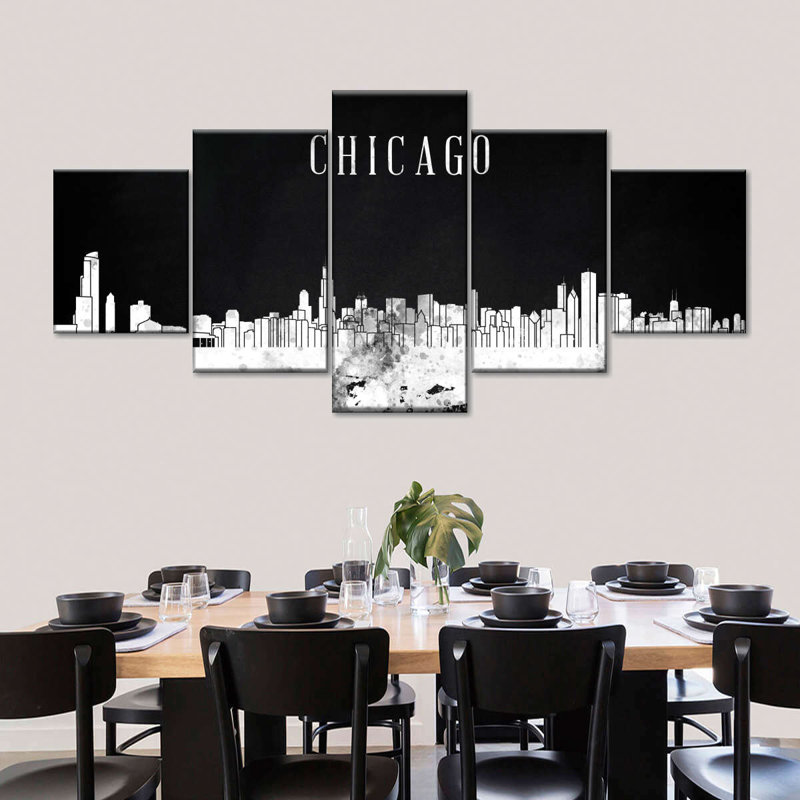 Chicago Skyline BW, reproduction sur toile, H 55 po x l 24 po x P 1,25 po