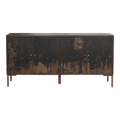 Buffet, mangue massif avec pieds en fer, noir