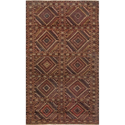 Tapis antique en laine fait à la main en beige, bleu, brun et rouge