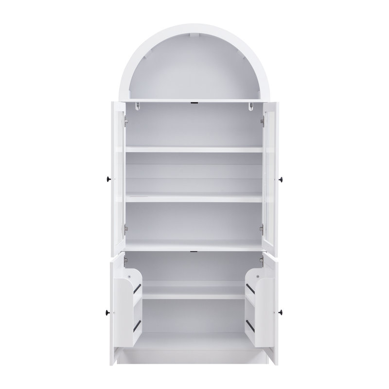 Armoire de rangement 71 po de haut moderne avec portes en verre trempé et bibliothèque autoportante en panneau de fibres à densité moyenne (blanc / noir)