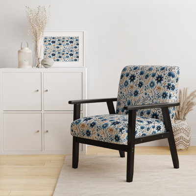Blue Scandinavian Simplicity Floral Pattern II - Upholstered Cottage Accent Arm Chair