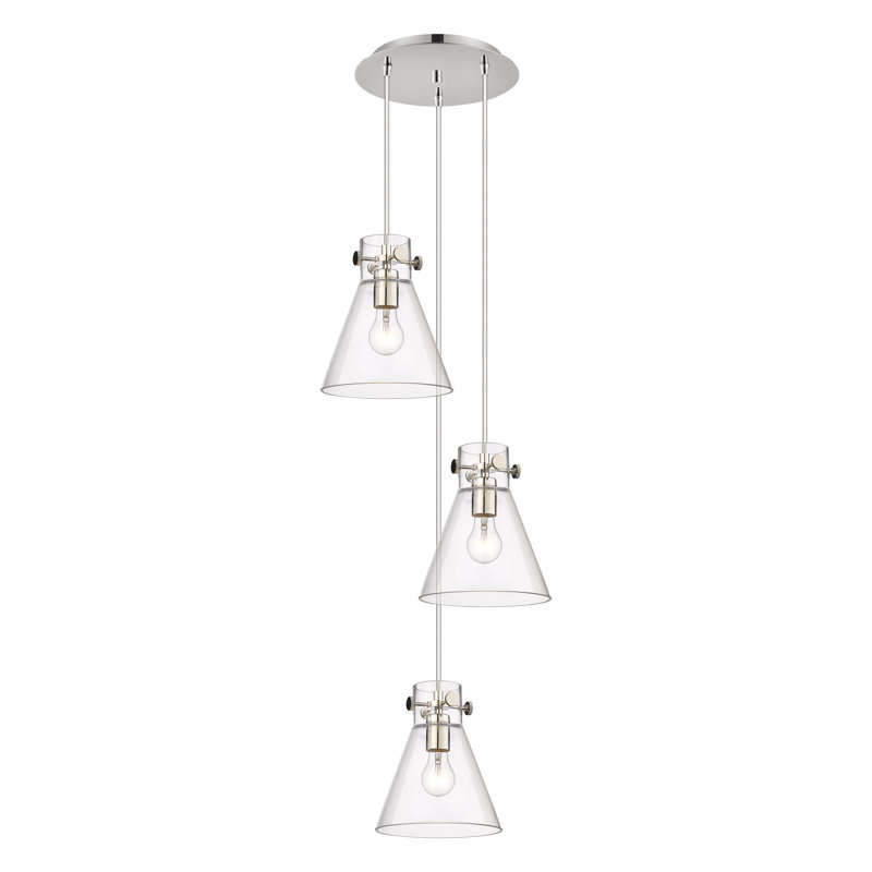 Luminaire suspendu 3 lumières Amrith, Transparent, Nickel poli