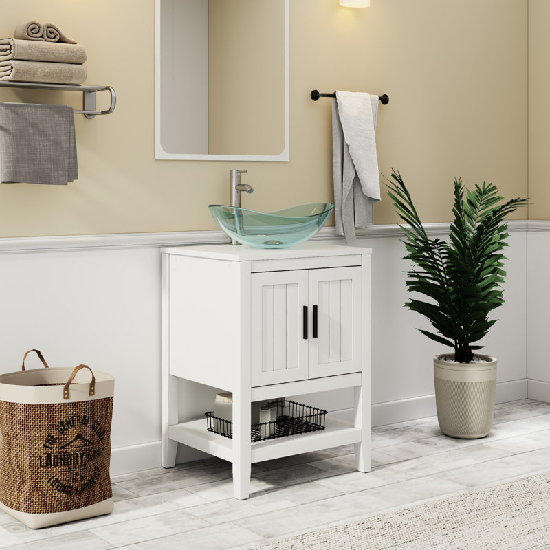 Ensemble de meuble-lavabo mural simple 24 po Kynlyn, Blanc mat