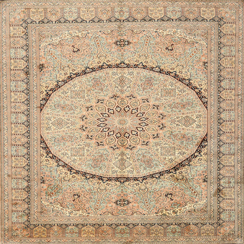 Tapis gris/noir/beige traditionnel, Carré 6 pi