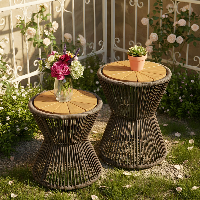 Ensemble de 2 tables d'appoint en bois d'acacia et corde