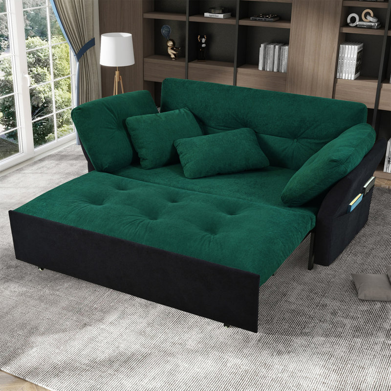 Convertible Pull Out Sofa Bed Queen Size, Black/Green