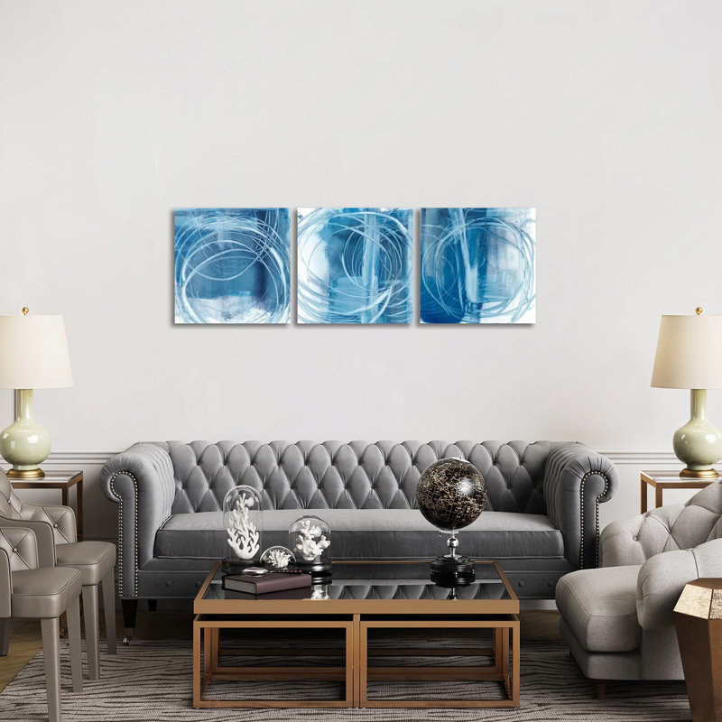 Indigo Expression Triptych - ensemble d'art mural sur toile - toile tendue (ensemble de 3)