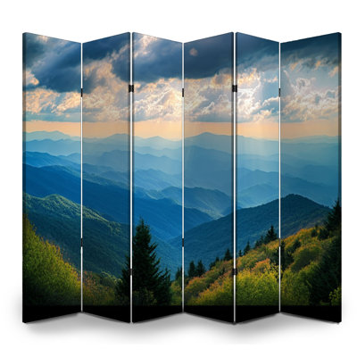 6 Panels Folding Screen Room Divider Royal Appalachian Mountains Blue Ridge Parkway Canvas Screen Room Separator Freestanding Protective Wall Divider Privacy Partition