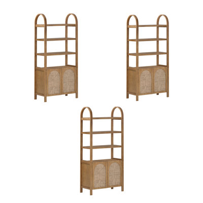 Cicley Arched 3-Tier Bookshelf With Seagrass Cabinet Base